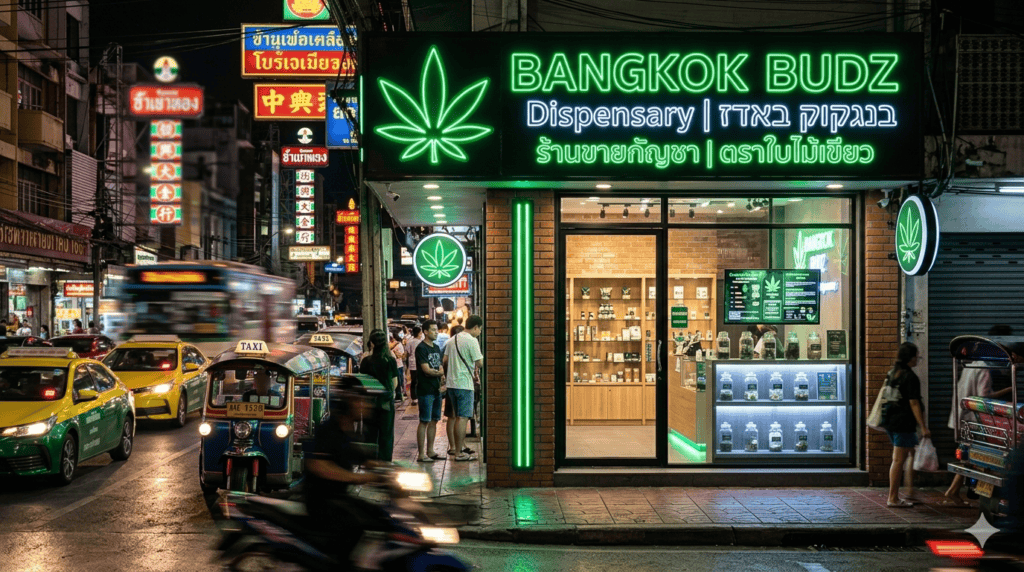 Cannabis dispensary storefront in Bangkok, Thailand