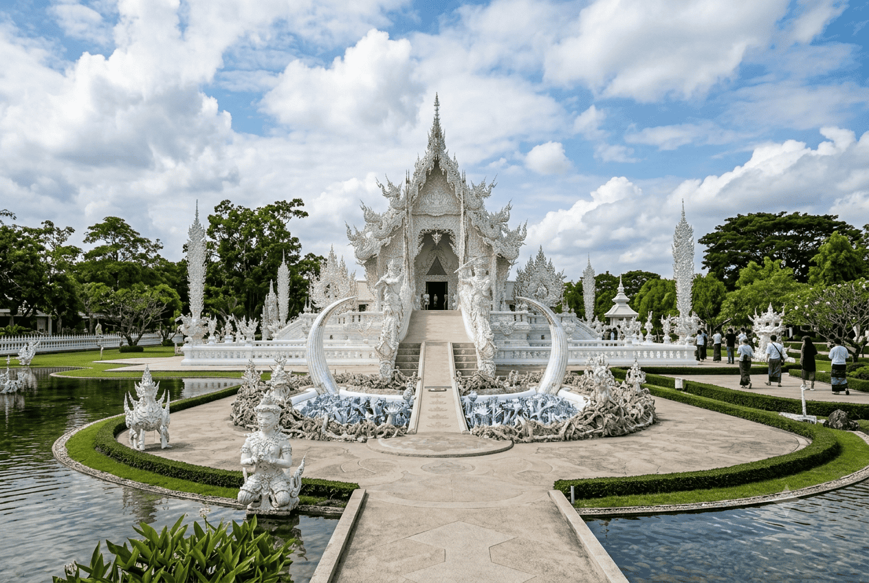 Wat Rong Khun White Temple in Chiang Rai, representing Thai culture and history
