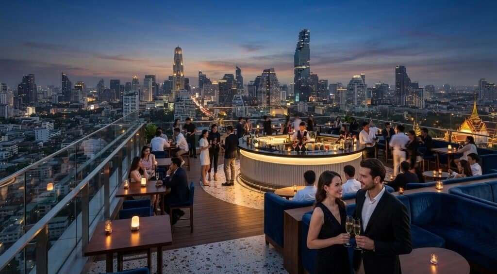 Bangkok Rooftop Bars: An Expat's Honest Guide View from a Bangkok rooftop bar over the city skyline at sunset