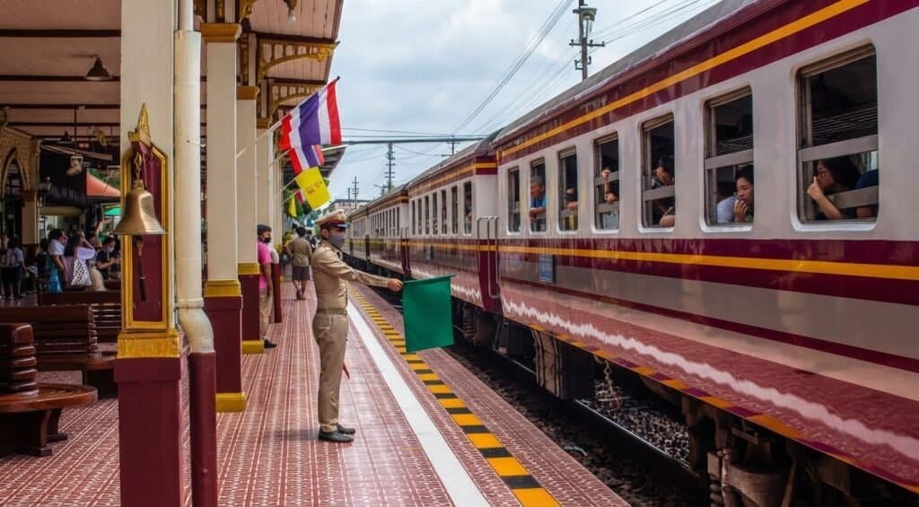 Thailand Train Travel Guide: Routes, Classes & Booking (2026) Sleeper train departing Krung Thep Aphiwat Central Terminal in Bangkok