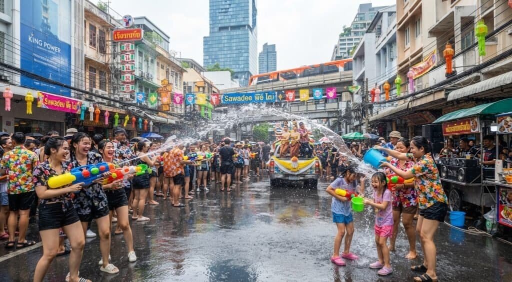 Songkran: What This Festival Is Actually Like Crowds celebrating Songkran water festival on a Chiang Mai street